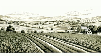 Canvas Print - countryside farm line drawing