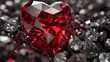 a diamond heart shaped red sapphire surrounded by white gem Generative AI