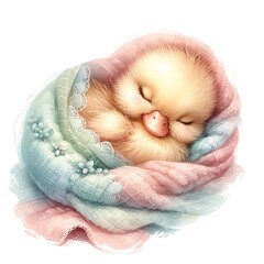 Aufkleber - Whimsical sleeping duck nursery illustration created with Generative AI technology