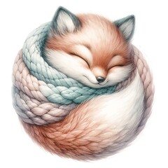 Aufkleber - Whimsical sleeping fox nursery illustration created with Generative AI technology