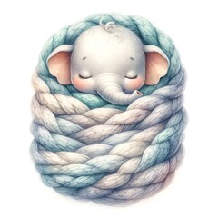 Aufkleber - Whimsical sleeping elephant nursery illustration created with Generative AI technology