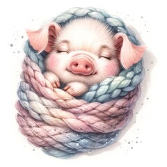 Aufkleber - Whimsical sleeping pig nursery illustration created with Generative AI technology