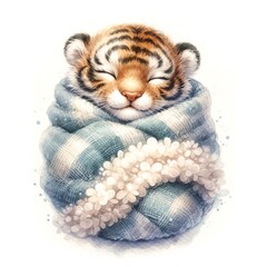 Aufkleber - Whimsical sleeping tiger nursery illustration created with Generative AI technology