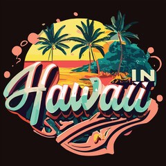 hawaii lettering palm tree sunset eps vector design tropical beach illustration for trendy t shirt a