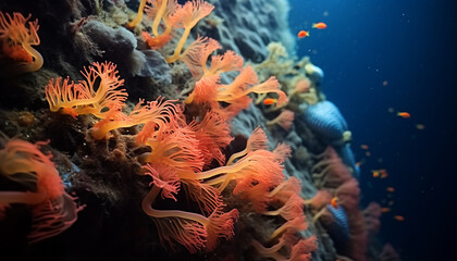 Wall Mural - Underwater fish reef, nature multi colored beauty in tropical climate generated by AI