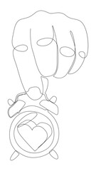 Poster - One continuous line of alarm clock with Heart. Thin Line Illustration vector Valentine's Day concept. Contour Drawing Creative ideas.