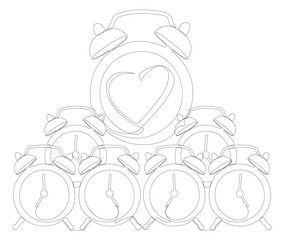 Poster - One continuous line of alarm clock with Heart. Thin Line Illustration vector Valentine's Day concept. Contour Drawing Creative ideas.
