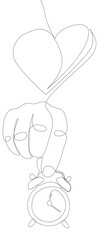 Poster - One continuous line of alarm clock with Heart. Thin Line Illustration vector Valentine's Day concept. Contour Drawing Creative ideas.