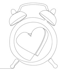 Poster - One continuous line of alarm clock with Heart. Thin Line Illustration vector Valentine's Day concept. Contour Drawing Creative ideas.