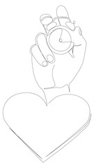 Poster - One continuous line of alarm clock with Heart. Thin Line Illustration vector Valentine's Day concept. Contour Drawing Creative ideas.