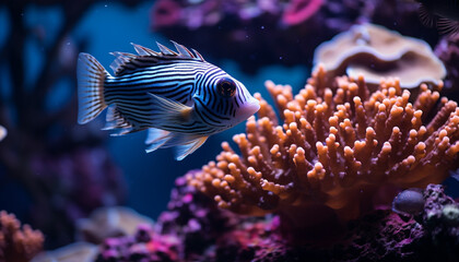 Canvas Print - Colorful clown fish swimming in a vibrant underwater reef generated by AI