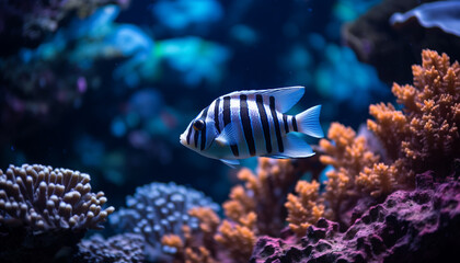 Poster - Clown fish swimming in colorful reef, underwater natural beauty generated by AI