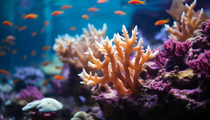 Poster - Underwater reef, fish, nature, animal, water, coral, tropical climate generated by AI