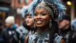 © Gstudio - Young adults in traditional clothing smiling at the camera during a festive parade generated by AI