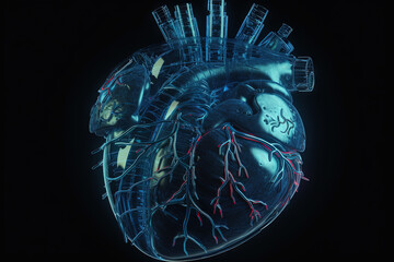 Poster - Technological heart concept for healthcare or digital motor idea.