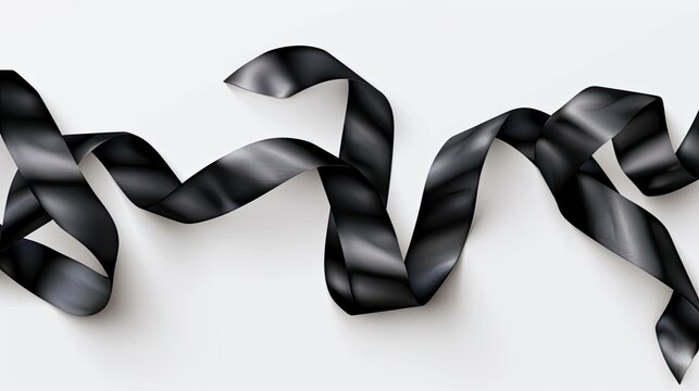 black ribbons against a pristine white background, rendered with precision, exuding simplicity and sophistication.
