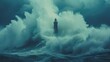 an offshore lighthouse standing tall amidst crashing waves, its sturdy structure weathering the elements while guiding ships safely through treacherous waters.