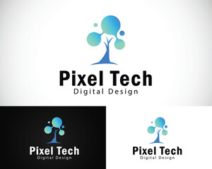 Fototapete - digital tree logo creative network connect design concept pixel