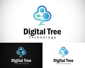 Fototapete - digital tree logo creative network connect design concept pixel