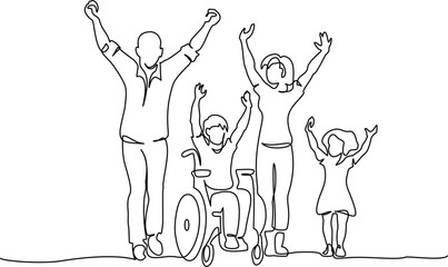 Wall Mural - happy disabled boy with his family together outdoor.