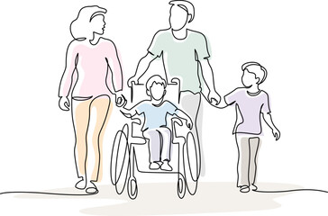 Wall Mural - happy disabled boy with his family together outdoor.