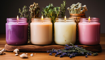 Canvas Print - Aromatherapy candle brings relaxation, freshness, and wellbeing to your table generated by AI