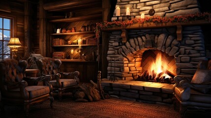 Wall Mural - snuggle cozy fire depi