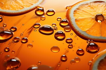 Poster - Orange oil drops. Gold emulsion. Generate Ai