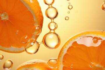 Poster - Glossy Orange oil drops. Gold emulsion. Generate Ai