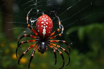 Venomous Orb weaver spider arabesca predator. Macro animal. Generate Ai