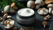 cosmetic body cream product from mushrooms on dark background. cosmetics eco-friendly natural product.