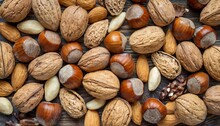 Background Of Mixed Nuts Hazelnuts Walnuts Almonds Pine Nut