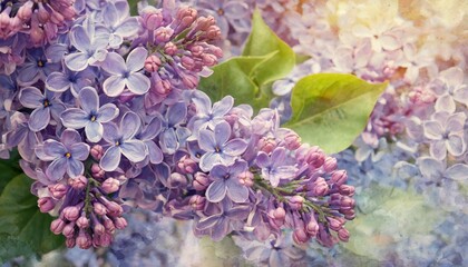 floral spring background vintage watercolor background of lilac flowers close up nature