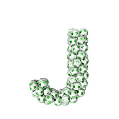 3d symbol made from green soccer balls. letter j