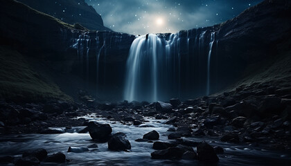 Wall Mural - majestic mountain range, tranquil scene, flowing water, starry night generated by ai
