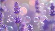  a bunch of soap bubbles sitting on top of a purple plant with a bunch of lavender flowers in the foreground and a lot of bubbles in the back ground.