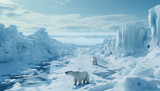 Majestic arctic landscape snow covered mountains, icy cliffs, and blue waters generated by AI