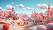Whimsical wind-up toys marching across a surreal landscape, winding their way through candy cane forests and bouncing on trampoline clouds