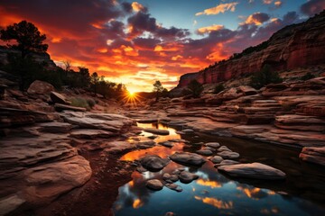 Wall Mural - Vibrant sunset over a stunning canyon., generative IA