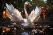 Swan sculpture in the park cosmic poetry., generative IA
