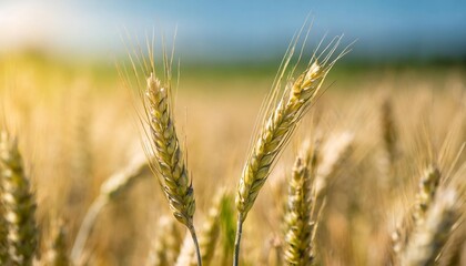 Poster - close up of a cereal field on a clear sunny day with shallow depth of field