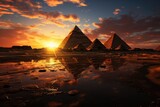 Fototapeta Natura - Giza pyramids at sunset in the desert., generative IA