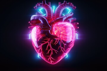 Cyberpunk high-tech neon glowing heart cyber Valentine, Cyberpunk high-tech neon glowing heart natural shape, Ai generated