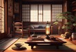 Traditional japanese living room concept illustration, Generative AI