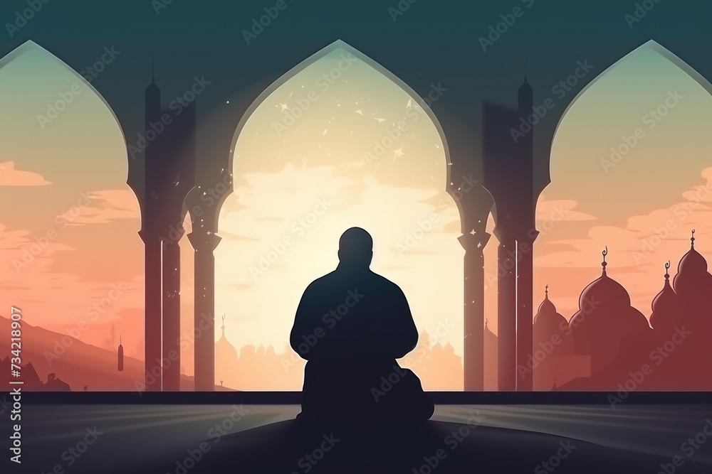 Prayer Islam and worship with men in the mosque for Allah ,Religious ...