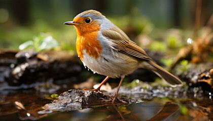 Wall Mural - A cute yellow bird perching on a branch in nature generated by AI