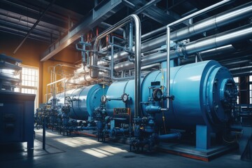 Poster - Modern boiler room with gas boilers, industrial heating.