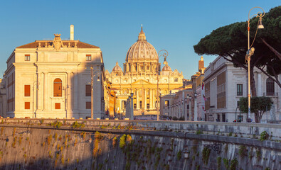 Wall Mural - St. Peter's Basilica in Rome at dawn. Vatican.