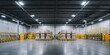 Large industrial warehouse with pallets of goods and storage racks