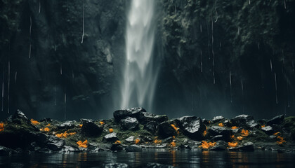 Wall Mural - Tranquil scene flowing water, reflecting autumn beauty in nature generated by AI